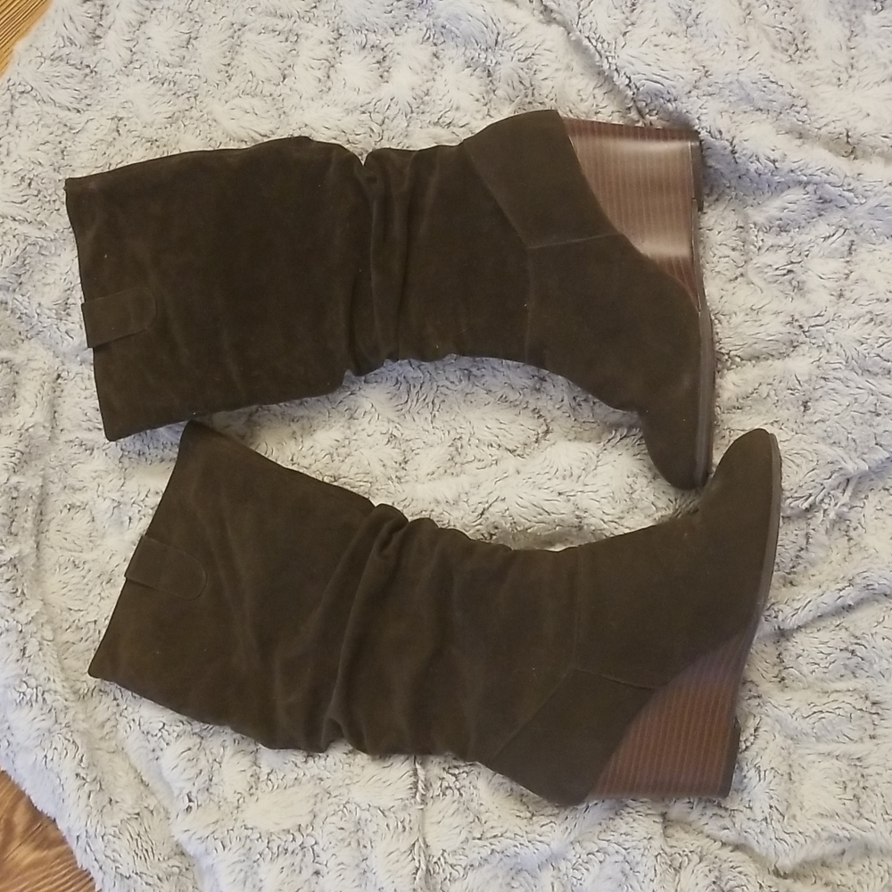 Rampage Faux Suede Wedge Knee Boots